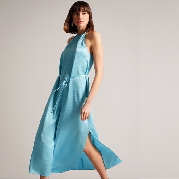 NEW Ted Baker Roxieyy Halterneck Midaxi Dress Blue Sz XS - Picture 3 of 12